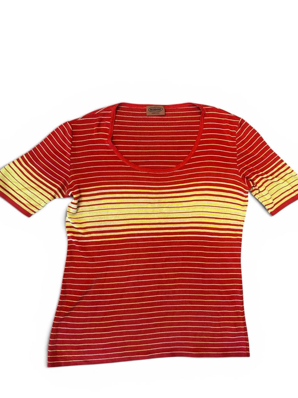 Missoni Vintage Fine Knit Red & Yellow Striped Scoop Neck Top L